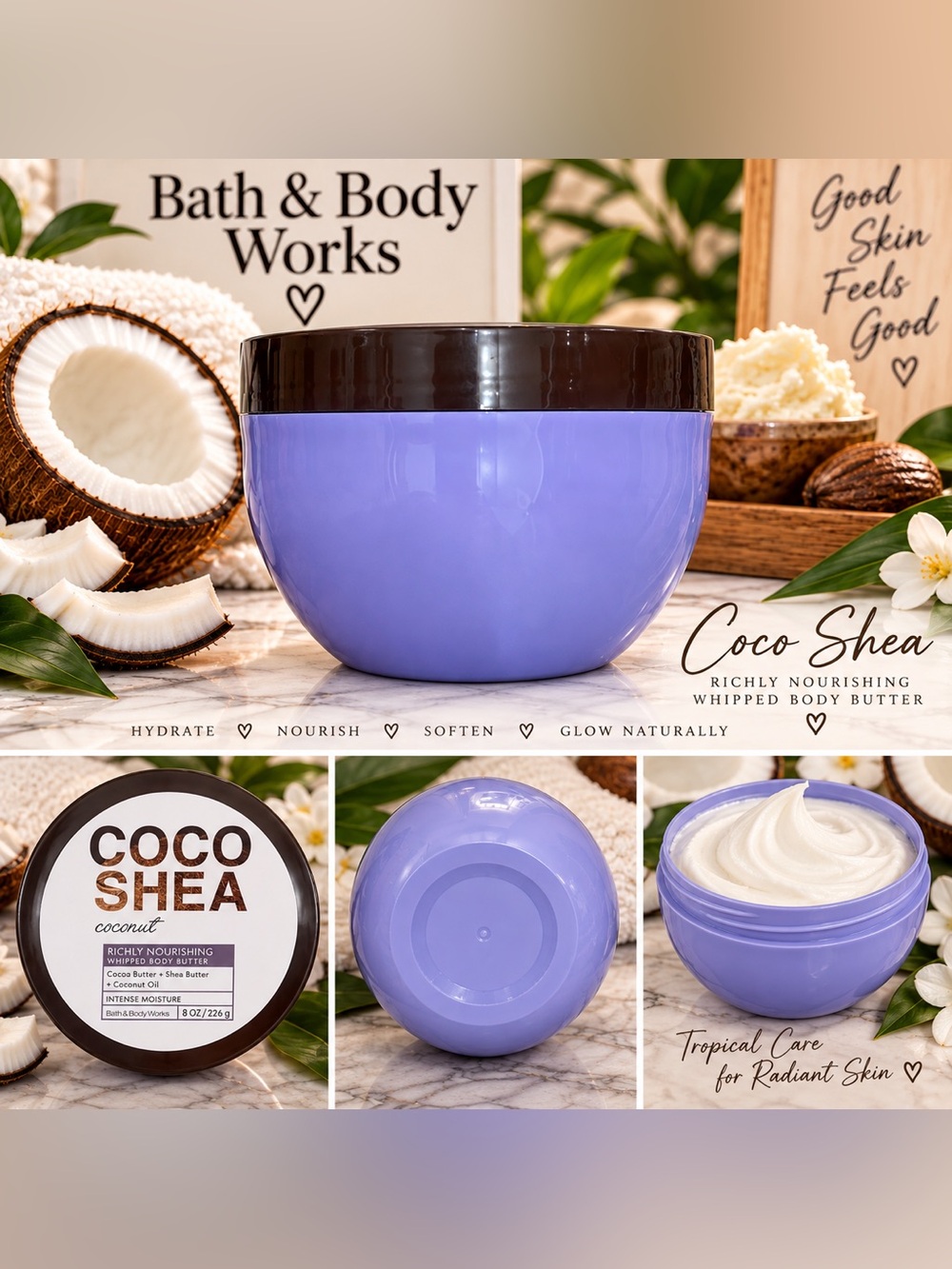 Bath & Body Works Coco Shea Whipped Body Butter - Lavender Purple with Brown Lid
